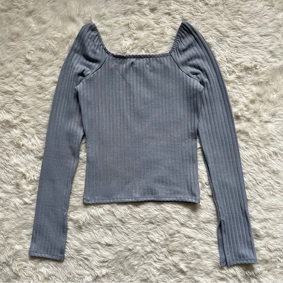 Madewell Top Ribbed Square-Neck Long-Sleeve Tee Craft Blue XS NWT New - Picture 5 of 12
